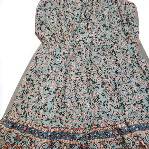Floral Maxi Dress Women's XL Blue Pink Smocked Back Ric Rac Straps Boho Summer - Picture 4 of 10